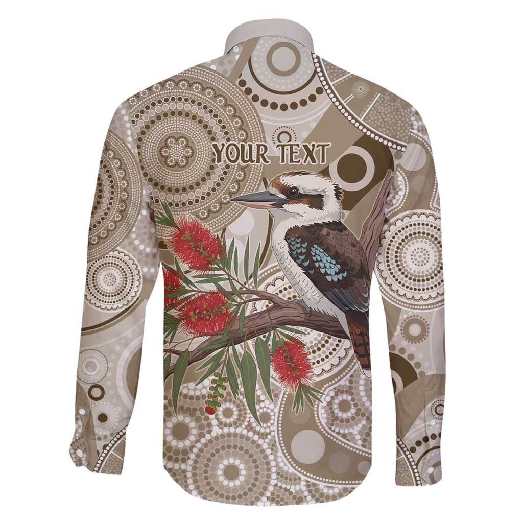 Kookaburra Bottlebrushes Personalised Family Matching Off The Shoulder Long Sleeve Dress and Hawaiian Shirt Aboriginal Australian Dot Painting - Aussie Hoodie