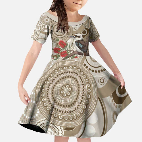 Kookaburra Bottlebrushes Personalised Family Matching Off Shoulder Maxi Dress and Hawaiian Shirt Aboriginal Australian Dot Painting - Aussie Hoodie