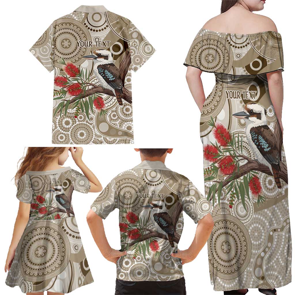 Kookaburra Bottlebrushes Personalised Family Matching Off Shoulder Maxi Dress and Hawaiian Shirt Aboriginal Australian Dot Painting - Aussie Hoodie