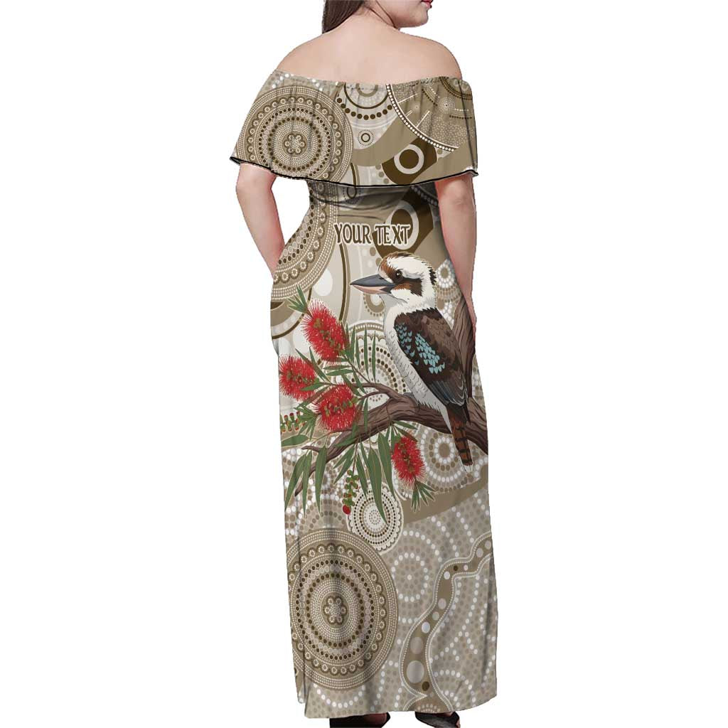 Kookaburra Bottlebrushes Personalised Family Matching Off Shoulder Maxi Dress and Hawaiian Shirt Aboriginal Australian Dot Painting - Aussie Hoodie