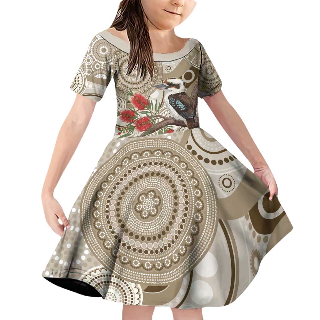 Kookaburra Bottlebrushes Personalised Family Matching Off Shoulder Short Dress and Hawaiian Shirt Aboriginal Australian Dot Painting - Aussie Hoodie