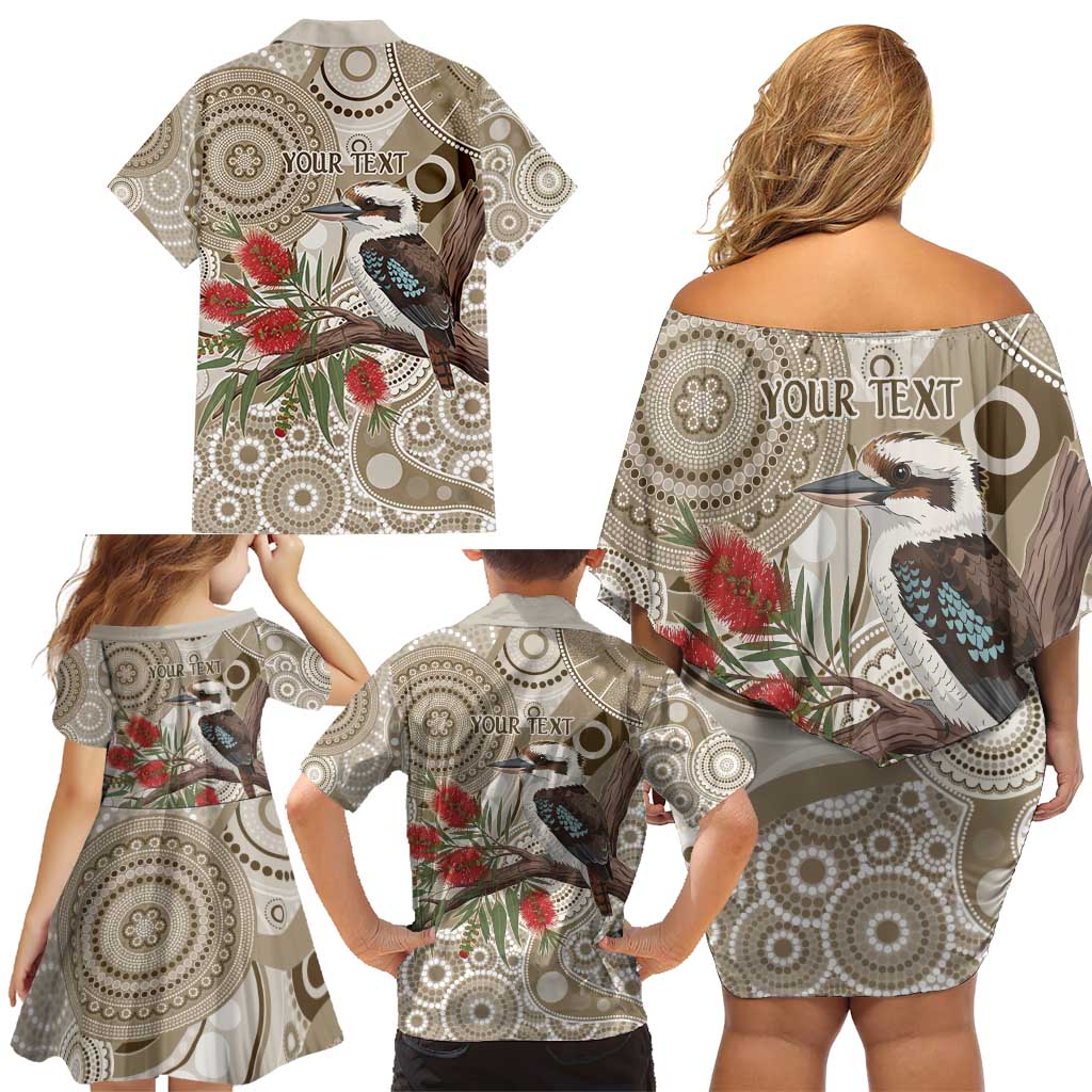 Kookaburra Bottlebrushes Personalised Family Matching Off Shoulder Short Dress and Hawaiian Shirt Aboriginal Australian Dot Painting - Aussie Hoodie