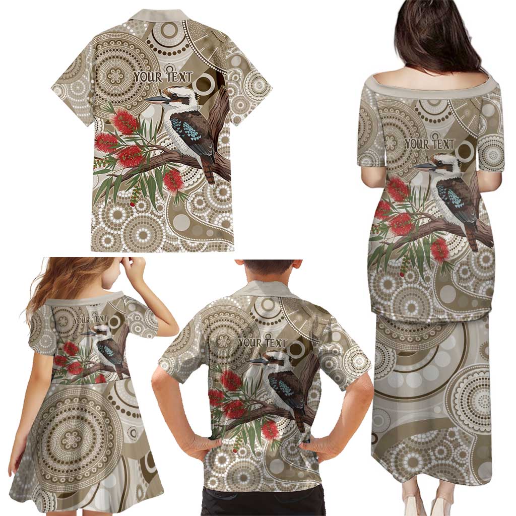 Kookaburra Bottlebrushes Personalised Family Matching Puletasi and Hawaiian Shirt Aboriginal Australian Dot Painting - Aussie Hoodie