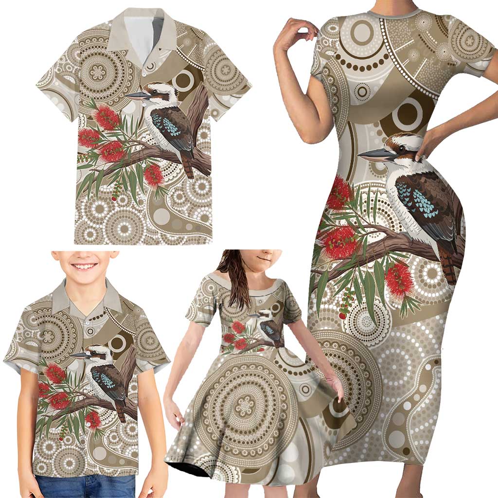 Kookaburra Bottlebrushes Personalised Family Matching Short Sleeve Bodycon Dress and Hawaiian Shirt Aboriginal Australian Dot Painting - Aussie Hoodie