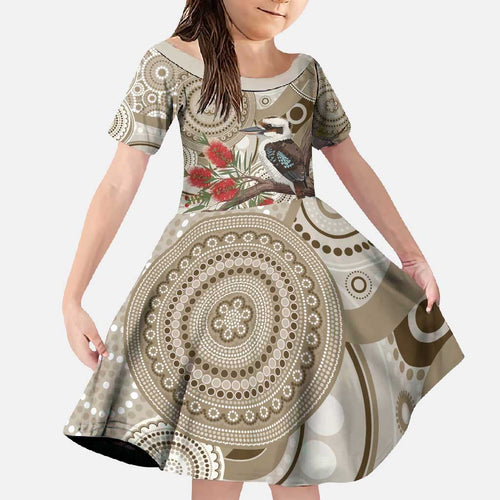 Kookaburra Bottlebrushes Personalised Family Matching Short Sleeve Bodycon Dress and Hawaiian Shirt Aboriginal Australian Dot Painting - Aussie Hoodie