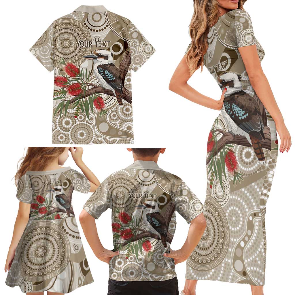 Kookaburra Bottlebrushes Personalised Family Matching Short Sleeve Bodycon Dress and Hawaiian Shirt Aboriginal Australian Dot Painting - Aussie Hoodie