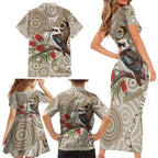 Kookaburra Bottlebrushes Personalised Family Matching Short Sleeve Bodycon Dress and Hawaiian Shirt Aboriginal Australian Dot Painting - Aussie Hoodie