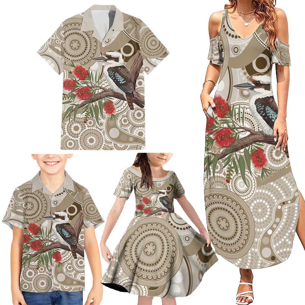 Kookaburra Bottlebrushes Personalised Family Matching Summer Maxi Dress and Hawaiian Shirt Aboriginal Australian Dot Painting - Aussie Hoodie