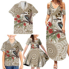 Kookaburra Bottlebrushes Personalised Family Matching Summer Maxi Dress and Hawaiian Shirt Aboriginal Australian Dot Painting - Aussie Hoodie