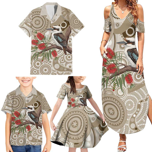 Kookaburra Bottlebrushes Personalised Family Matching Summer Maxi Dress and Hawaiian Shirt Aboriginal Australian Dot Painting - Aussie Hoodie