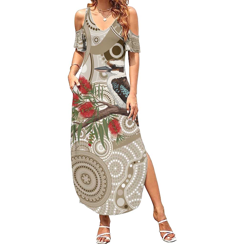 Kookaburra Bottlebrushes Personalised Family Matching Summer Maxi Dress and Hawaiian Shirt Aboriginal Australian Dot Painting - Aussie Hoodie