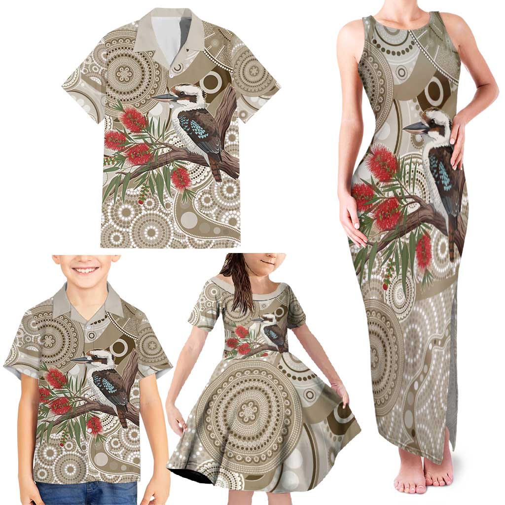 Kookaburra Bottlebrushes Personalised Family Matching Tank Maxi Dress and Hawaiian Shirt Aboriginal Australian Dot Painting - Aussie Hoodie
