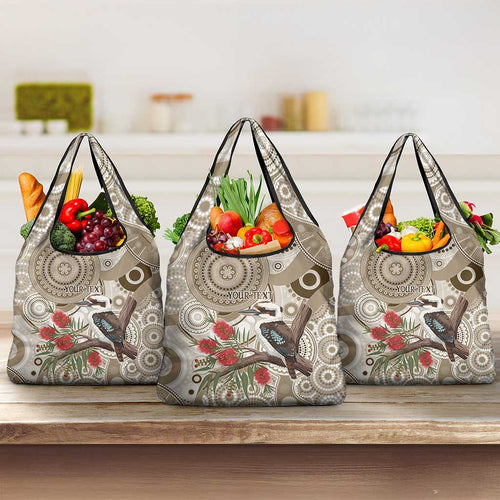 Kookaburra Bottlebrushes Personalised Grocery Bag Aboriginal Australian Dot Painting - Aussie Hoodie