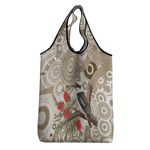 Kookaburra Bottlebrushes Personalised Grocery Bag Aboriginal Australian Dot Painting - Aussie Hoodie