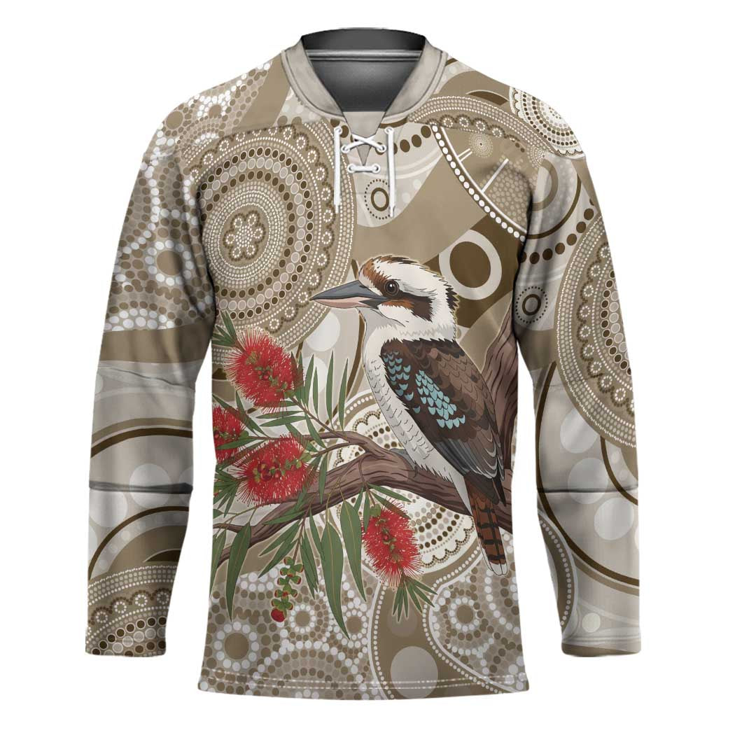 Kookaburra Bottlebrushes Personalised Hockey Jersey Aboriginal Australian Dot Painting - Aussie Hoodie