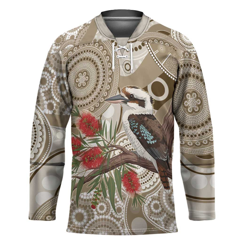 Kookaburra Bottlebrushes Personalised Hockey Jersey Aboriginal Australian Dot Painting - Aussie Hoodie