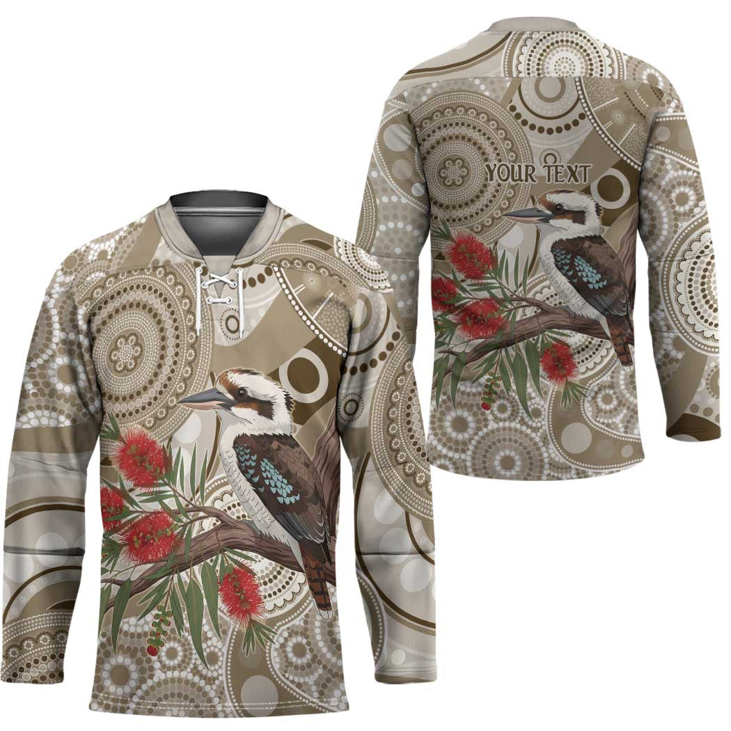 Kookaburra Bottlebrushes Personalised Hockey Jersey Aboriginal Australian Dot Painting - Aussie Hoodie