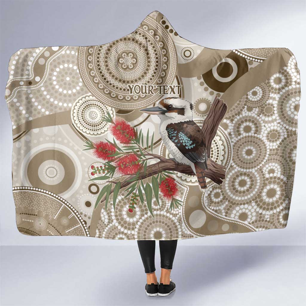 Kookaburra Bottlebrushes Personalised Hooded Blanket Aboriginal Australian Dot Painting - Aussie Hoodie