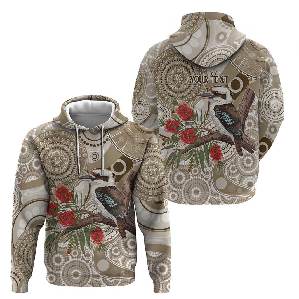 Kookaburra Bottlebrushes Personalised Hoodie Aboriginal Australian Dot Painting - Aussie Hoodie