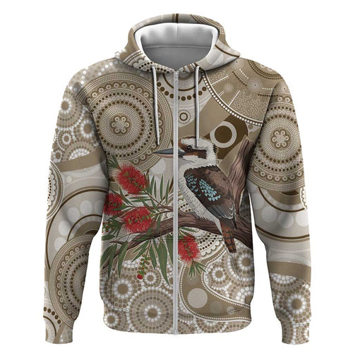 Kookaburra Bottlebrushes Personalised Hoodie Aboriginal Australian Dot Painting - Aussie Hoodie