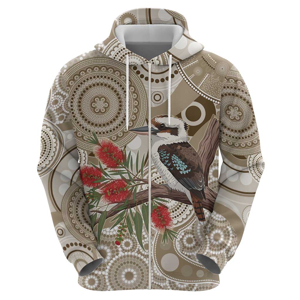 Kookaburra Bottlebrushes Personalised Hoodie Aboriginal Australian Dot Painting - Aussie Hoodie