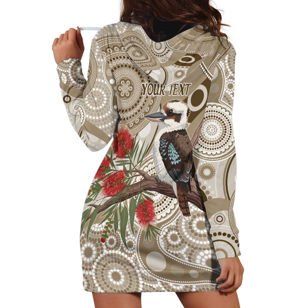 Kookaburra Bottlebrushes Personalised Hoodie Dress Aboriginal Australian Dot Painting - Aussie Hoodie