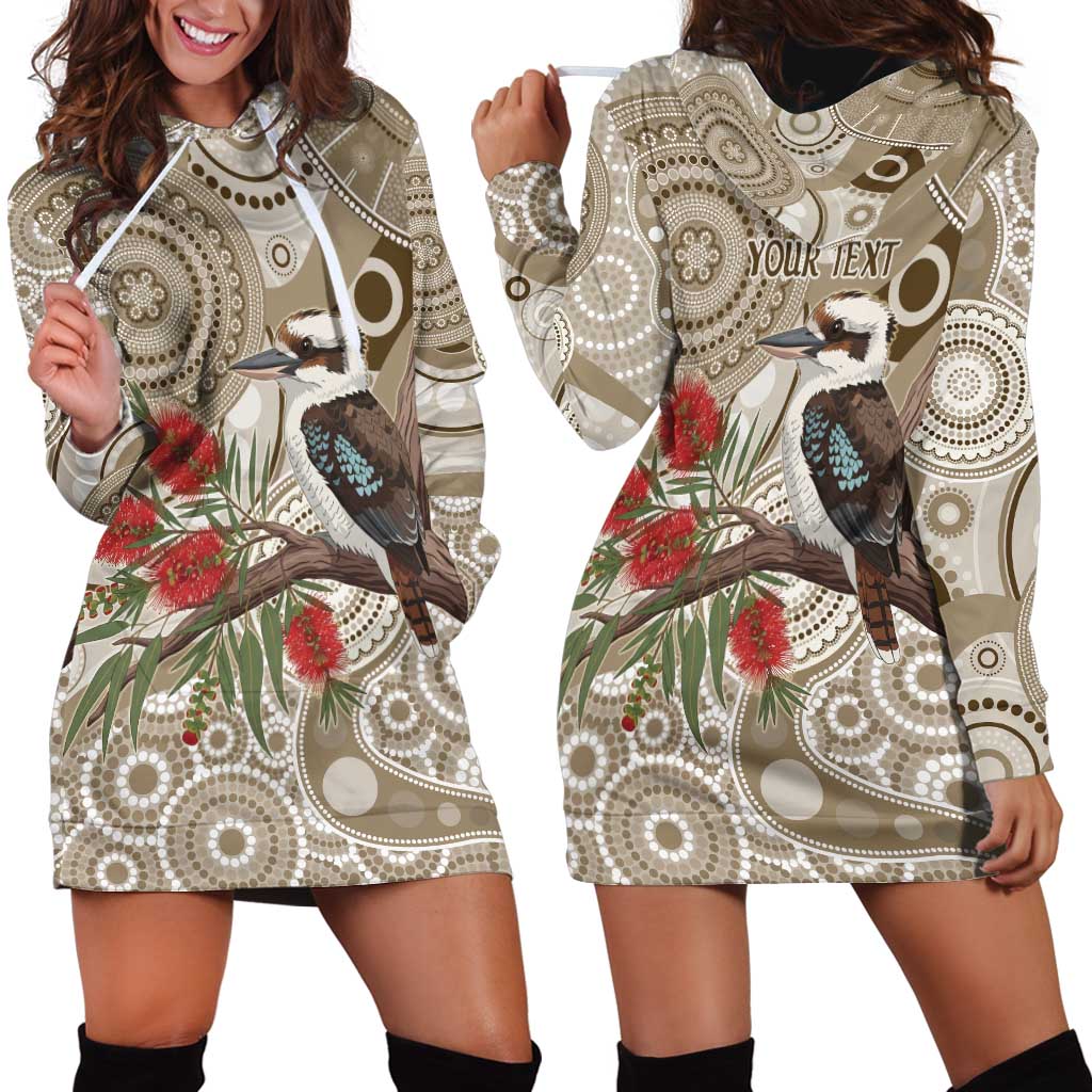 Kookaburra Bottlebrushes Personalised Hoodie Dress Aboriginal Australian Dot Painting - Aussie Hoodie