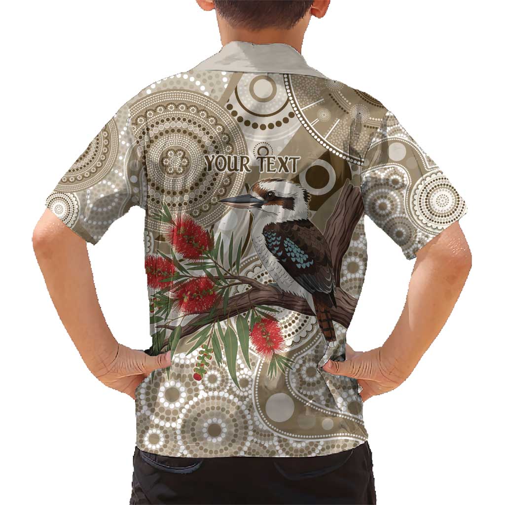 Kookaburra Bottlebrushes Personalised Kid Hawaiian Shirt Aboriginal Australian Dot Painting - Aussie Hoodie