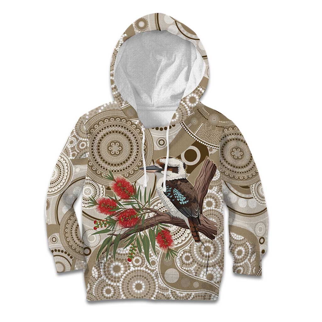 Kookaburra Bottlebrushes Personalised Kid Hoodie Aboriginal Australian Dot Painting - Aussie Hoodie