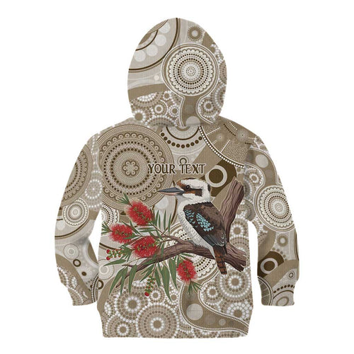 Kookaburra Bottlebrushes Personalised Kid Hoodie Aboriginal Australian Dot Painting - Aussie Hoodie