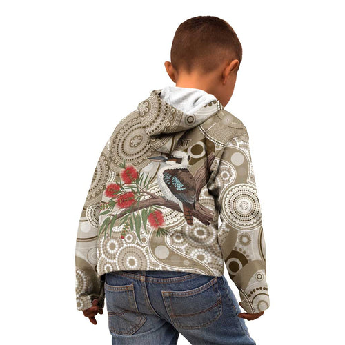Kookaburra Bottlebrushes Personalised Kid Hoodie Aboriginal Australian Dot Painting - Aussie Hoodie