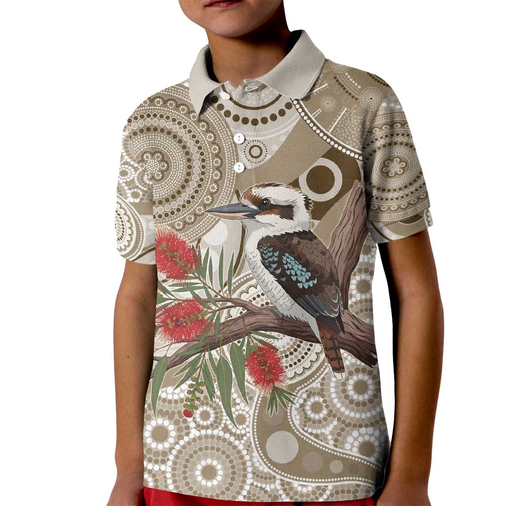 Kookaburra Bottlebrushes Personalised Kid Polo Shirt Aboriginal Australian Dot Painting - Aussie Hoodie