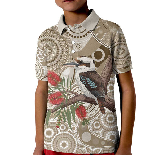 Kookaburra Bottlebrushes Personalised Kid Polo Shirt Aboriginal Australian Dot Painting - Aussie Hoodie