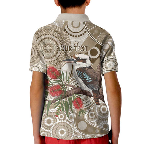 Kookaburra Bottlebrushes Personalised Kid Polo Shirt Aboriginal Australian Dot Painting - Aussie Hoodie