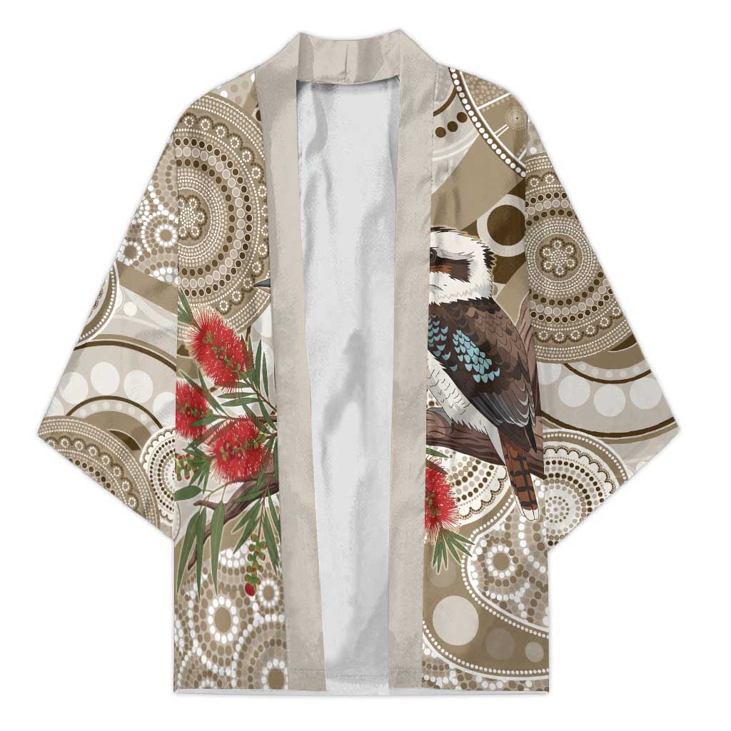 Kookaburra Bottlebrushes Personalised Kimono Aboriginal Australian Dot Painting - Aussie Hoodie