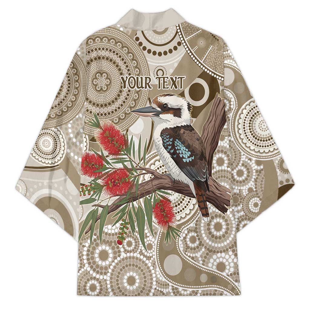 Kookaburra Bottlebrushes Personalised Kimono Aboriginal Australian Dot Painting - Aussie Hoodie
