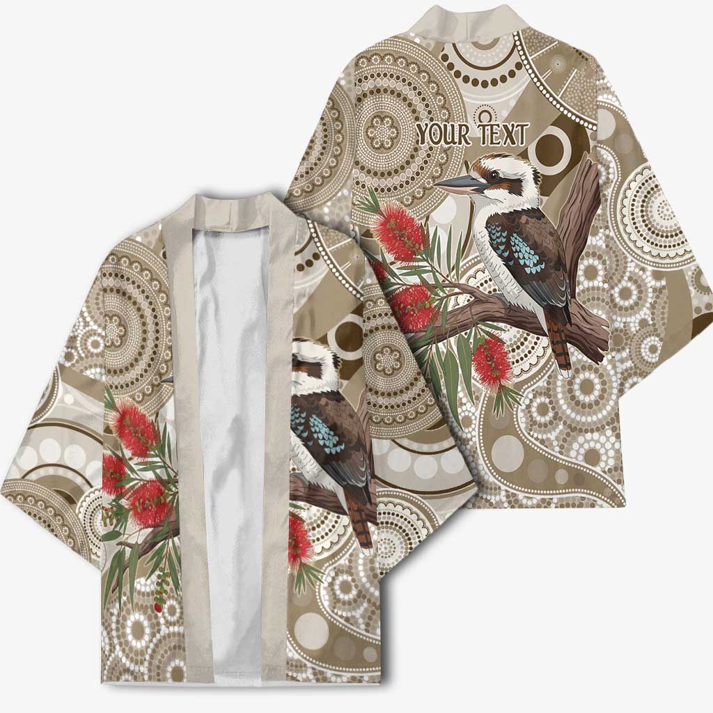 Kookaburra Bottlebrushes Personalised Kimono Aboriginal Australian Dot Painting - Aussie Hoodie