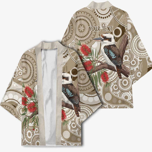 Kookaburra Bottlebrushes Personalised Kimono Aboriginal Australian Dot Painting - Aussie Hoodie