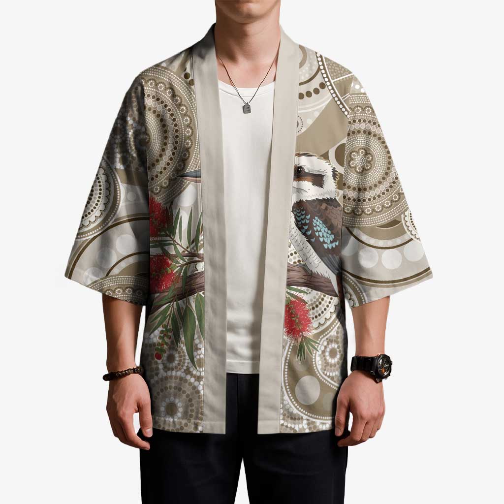 Kookaburra Bottlebrushes Personalised Kimono Aboriginal Australian Dot Painting - Aussie Hoodie