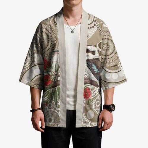 Kookaburra Bottlebrushes Personalised Kimono Aboriginal Australian Dot Painting - Aussie Hoodie