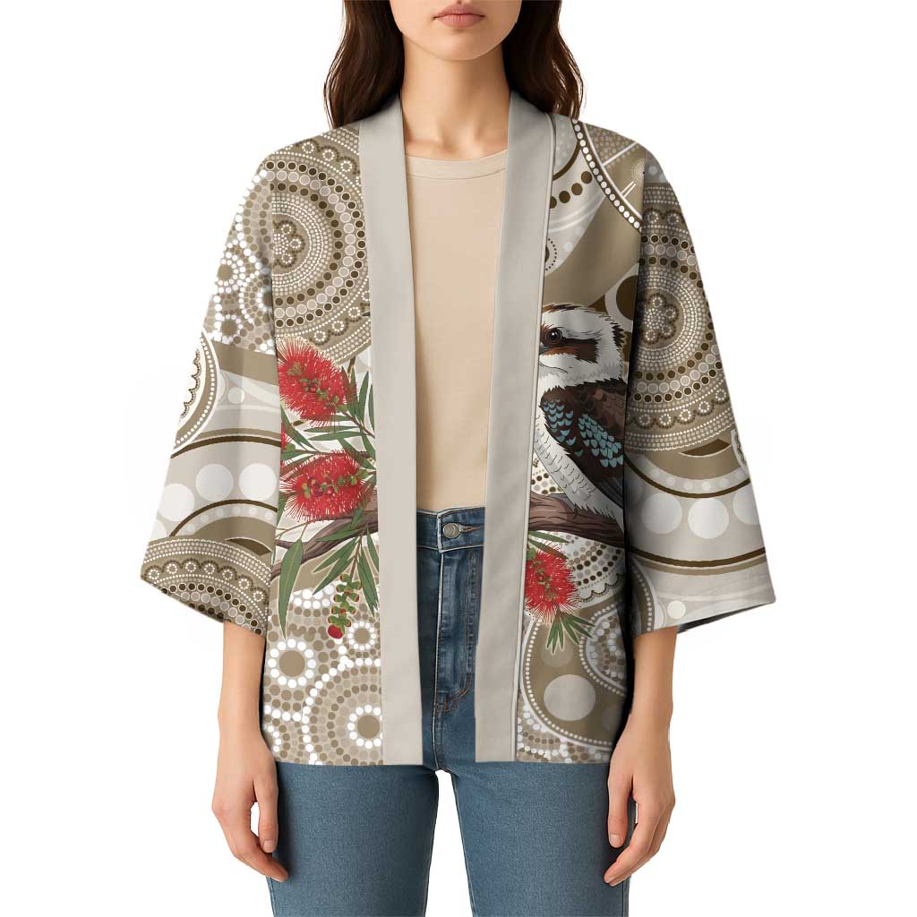 Kookaburra Bottlebrushes Personalised Kimono Aboriginal Australian Dot Painting - Aussie Hoodie