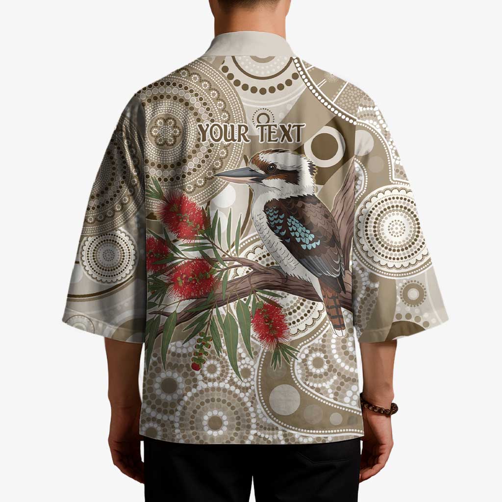 Kookaburra Bottlebrushes Personalised Kimono Aboriginal Australian Dot Painting - Aussie Hoodie