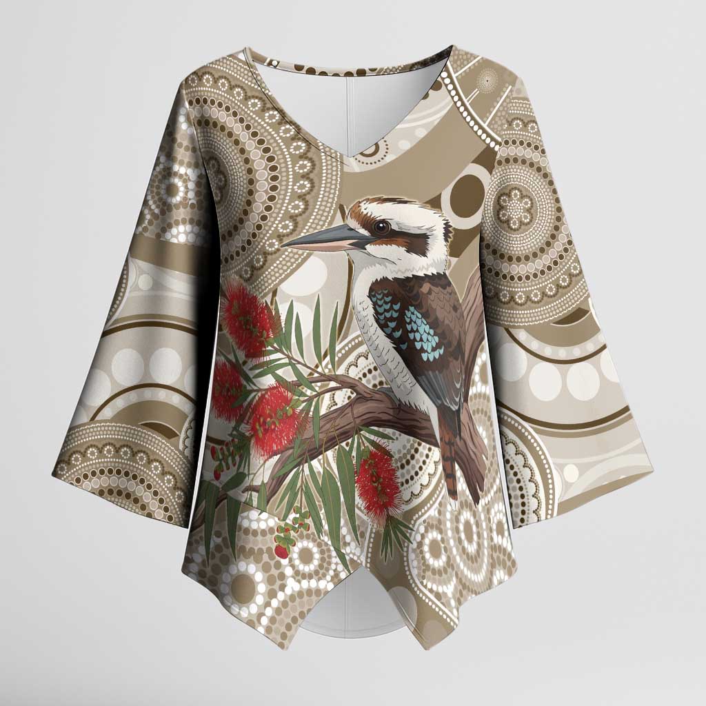Kookaburra Bottlebrushes Personalised Kimono Sleeve Blouse Aboriginal Australian Dot Painting - Aussie Hoodie