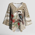 Kookaburra Bottlebrushes Personalised Kimono Sleeve Blouse Aboriginal Australian Dot Painting - Aussie Hoodie