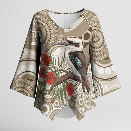 Kookaburra Bottlebrushes Personalised Kimono Sleeve Blouse Aboriginal Australian Dot Painting - Aussie Hoodie