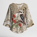 Kookaburra Bottlebrushes Personalised Kimono Sleeve Blouse Aboriginal Australian Dot Painting - Aussie Hoodie