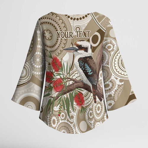 Kookaburra Bottlebrushes Personalised Kimono Sleeve Blouse Aboriginal Australian Dot Painting - Aussie Hoodie