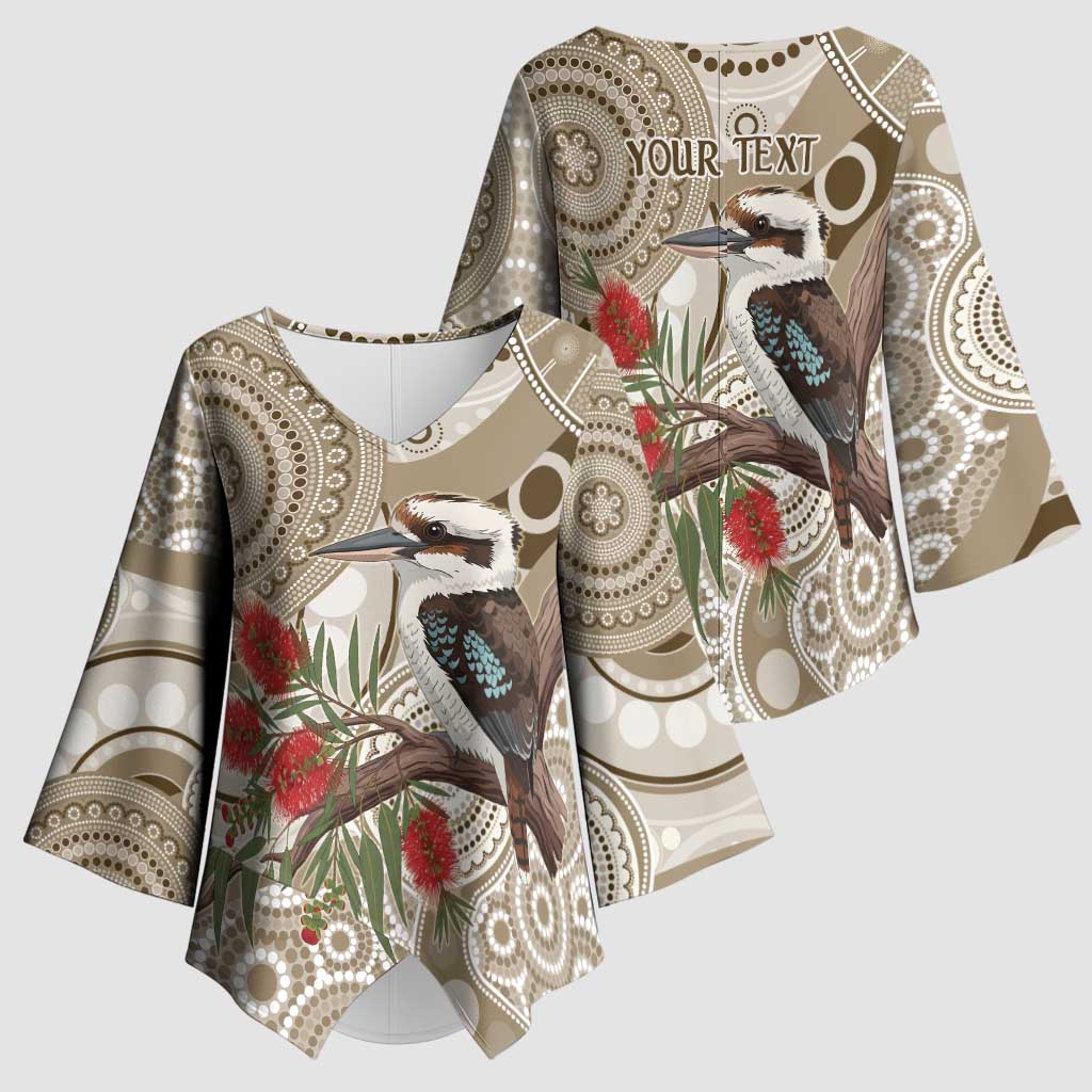 Kookaburra Bottlebrushes Personalised Kimono Sleeve Blouse Aboriginal Australian Dot Painting - Aussie Hoodie