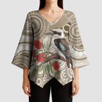 Kookaburra Bottlebrushes Personalised Kimono Sleeve Blouse Aboriginal Australian Dot Painting - Aussie Hoodie