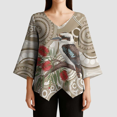 Kookaburra Bottlebrushes Personalised Kimono Sleeve Blouse Aboriginal Australian Dot Painting - Aussie Hoodie